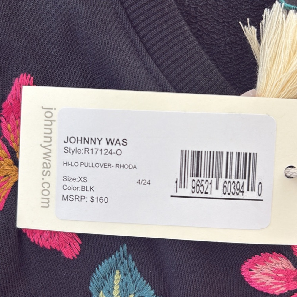 NWT Johnny Was Black Top with Pink Floral Embroidery - Picture 6 of 7